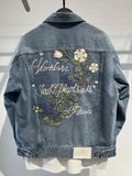 Wiaofellas  -  Men's Denim Jacket Blue Trendy Designer Male Jean Coats with Embroidery Flower Worn Korean Popular Clothes Elatic High Quality G