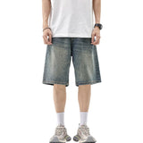 Wiaofellas  -  Men's Vintage Washed Denim Shorts Summer Wide Leg Five Casual Straight Leg Pants