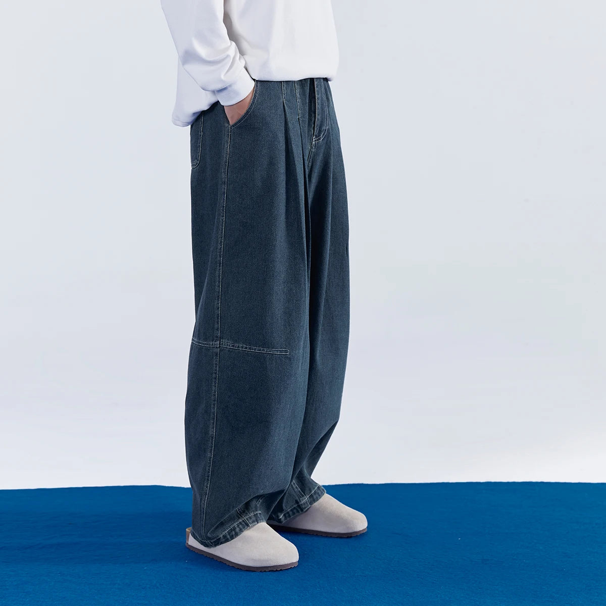 Wiaofellas  -  Mentmate 23aw Japan fashion Ciboy Lazy Retro Washed Blue Jeans Men's Daddy Casual Trousers