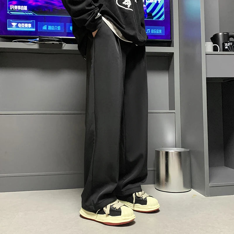Wiaofellas   -  New Men Wide Leg Pants Spring Korean Style Suit Trousers For Male Straight Solid Color Fashion Basic Unisex 5XL Pant