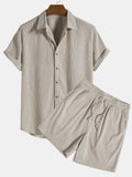 Wiaofellas   -  New Men's Short Sets 2 Piece Outfits Short Sleeved Corduroy Button Up Shirt and Shorts Fashion Summer Tracksuits Casual Set
