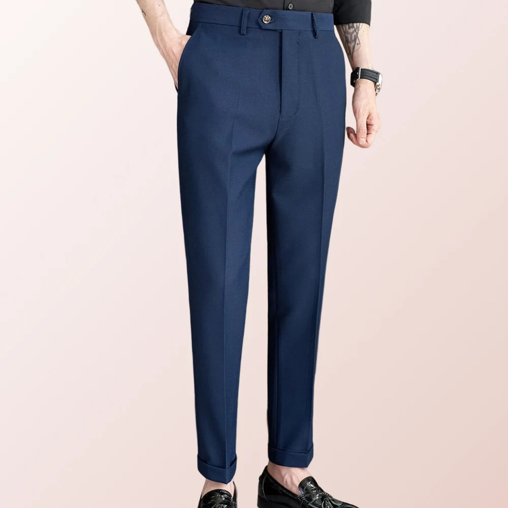 Wiaofellas   -  New Men's Slim Fit Tapered Dress Pants Apricot Pearlescent Texture Business Casual Suit Trousers