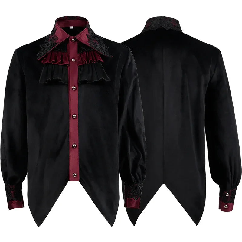 Wiaofellas  -  Pleated Lace Shirt for Men and Women, Medieval Clothing, Steampunk Victoria Top, Inside Match, European and American, New