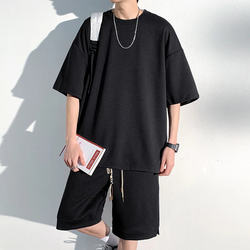 Wiaofellas  -  Sports Suits Summer Outfit New Men Sets Trends Costumes Two-piece Set Short Sleeve Men's Clothing Fashion Pants Trendy