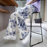 Wiaofellas  -  Spring Summer Flower Pants Men's Fashion Printed Casual Pants Men Streetwear Loose Hip-hop Straight Wide-leg Pants Mens Trousers