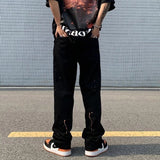 Wiaofellas  -  Spring and Autumn High Street Jeans Splashed Ink Jeans Men's Straight Pants Loose Casual Pants Men Fashion  Punk Pants