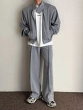 Wiaofellas -  Stand Collar Sweatshirt Set Men Sports Cardigan Jacket and Jogging Wide Leg Pants Loose Sports 2-piece Sets Unisex Tracksuits