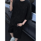 Wiaofellas  -  Summer Cotton Short Sleeved T-shirt Men Fashion Casual Shiny T Shirt Men Streetwear Hip-hop Loose Round Neck T Shirt Mens Top
