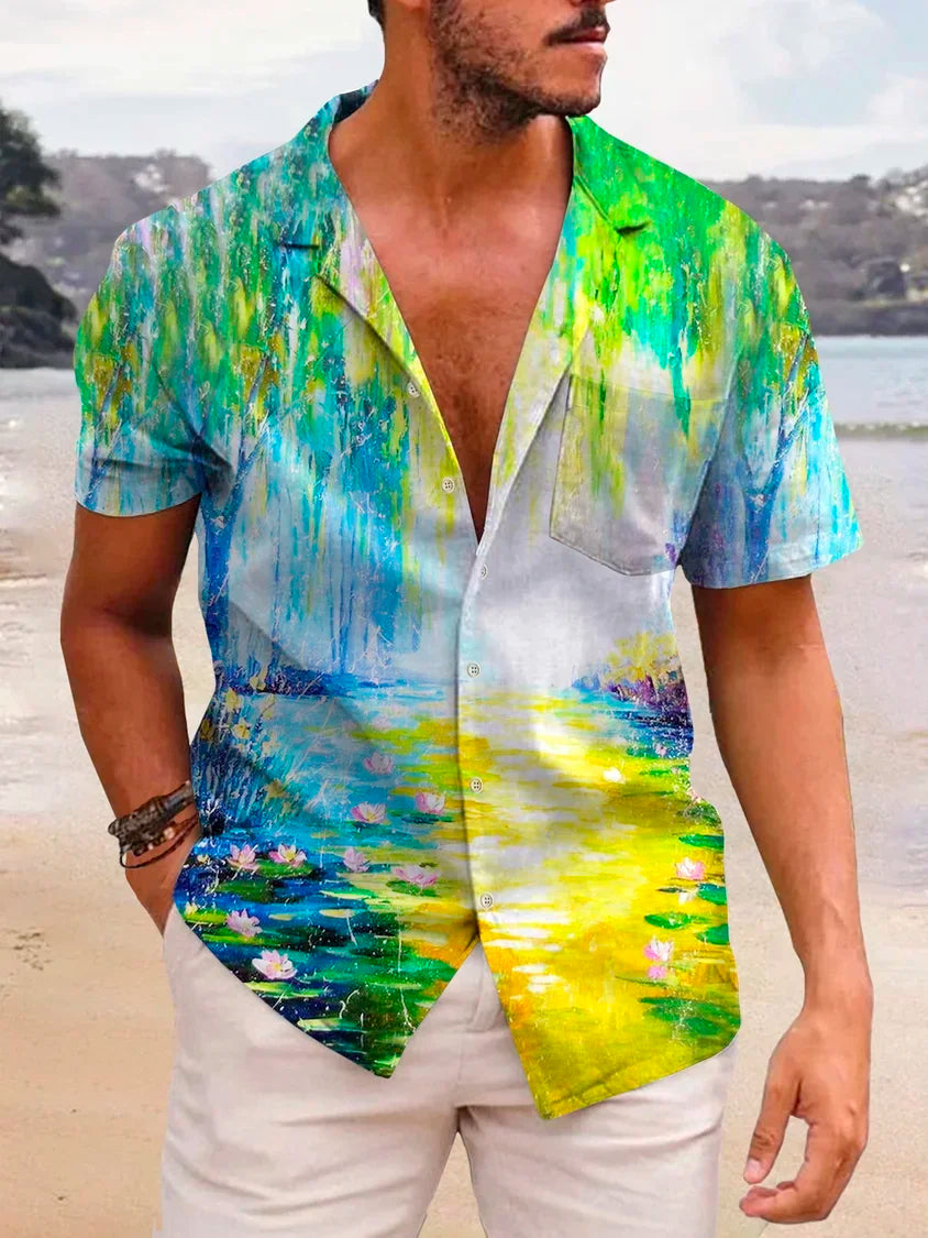 Wiaofellas  -  Summer Leisure Short Sleeved Polo Shirt With Men's Flower Pattern, Monotonous And Breathable Polo Shirt, Men's Clothing
