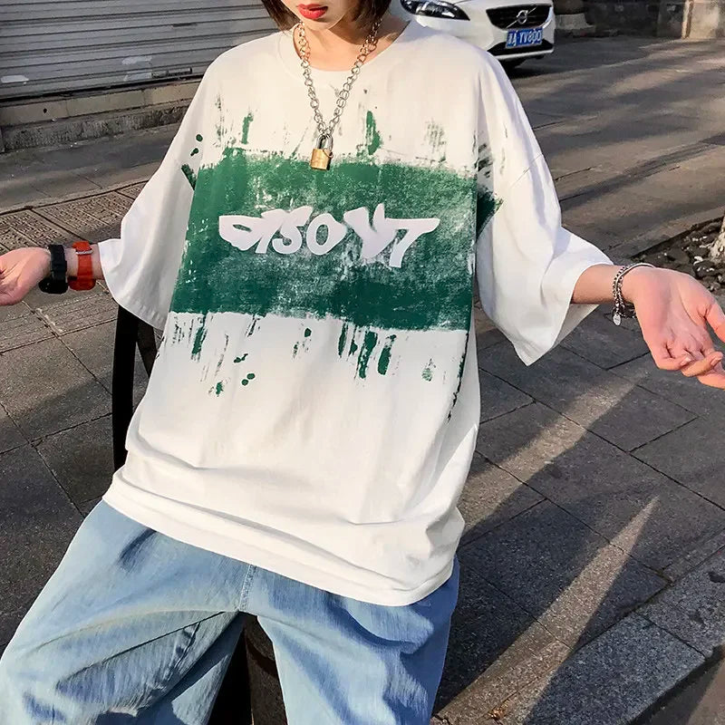 Wiaofellas  -  Summer Men T Shirts Y2K Mens Harajuku Hip Hop Letter Graphic Print Oversized TShirt Punk Rock Crew Neck Cotton Short Sleeve Tops