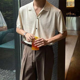 Wiaofellas  -  Summer Men's Clothing Luxury Button-down Knit Polo Shirt Korean Popular Lapel Solid Color Short Sleeve Leisure Fashion Knitwear