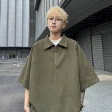 Wiaofellas  -  Summer Short Sleeved T-shirt Men Oversized Casual Lapel T Shirt Men Streetwear Korean Loose Suede T Shirt Mens Polo Shirt M-3XL