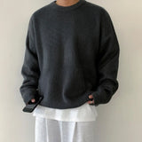 Wiaofellas  -   Winter Round Collar Mohair Solid Color Sweater Loose Korean Style Vintage Kintted Sweater Pullover Men Clothing