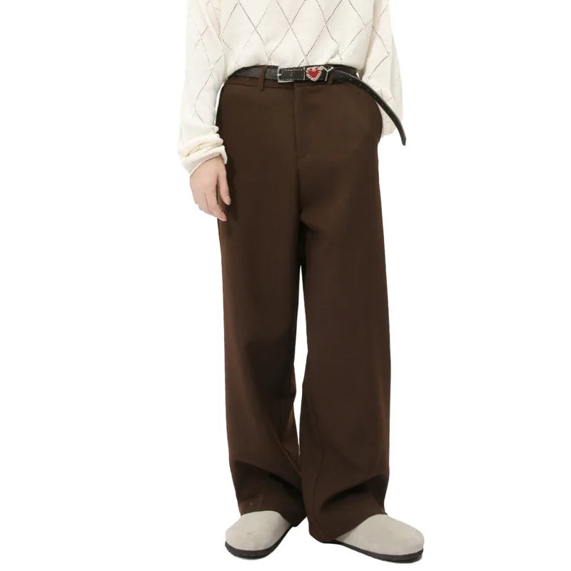 Wiaofellas  -  fall outfit New Korean Style Men's Suit Pants Soldi Color Casual Straight Droop Bottom Wide Leg Loose Simple Male Trousers