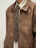 Wiaofellas  -   fall outfits Retro Leather Jacket Men's Spring Autumn New Casual Oversize Loose Fashion Simple Versatile Solid Lapel Zipper Pocket Coat