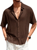 WIAOFELLAS  -  Men'S Button Shirt Knit Crochet Hollow Out Short Sleeve Sweater Casual Summer Tops