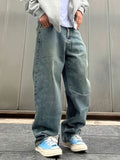WIAOFELLAS  -  Men'S Stylish Loose-Fit Jeans - Cotton Blend, Street Style, Non-Stretch Denim With Pockets, Machine Washable