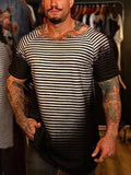 WIAOFELLAS  -  Men's Full Size Round Neck Short Sleeve Striped T-Shirt Plus Size
