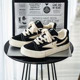 WIAOFELLAS  -  Men'S Vintage Low-Top Skateboard Sneakers, Casual All-Season Sports Canvas Shoes, Solid Color, Round Toe, Lace-Up, Rubber Sole, Faux Insole, Fabric Inner, Ideal for Daily Wear & Outdoor Activities