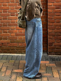 WIAOFELLAS  -  Casual Straight Blue Letter Trousers