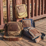 WIAOFELLAS  -  [Small Vintage Messenger Bag] Men's Small Vintage Messenger Bag, Waterproof Travel Shoulder Bag, Crazy Horse Leather Waxed Canvas Crossbody Bag