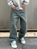 WIAOFELLAS  -  Men'S Stylish Loose-Fit Jeans - Cotton Blend, Street Style, Non-Stretch Denim With Pockets, Machine Washable
