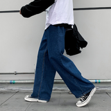 Wiaofellas Spring Retro Denim Pants Men's Korean Straight Loose Fit Youth Versatile Wide Leg Casual Jeans