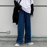 Wiaofellas Spring Retro Denim Pants Men's Korean Straight Loose Fit Youth Versatile Wide Leg Casual Jeans