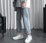 Wiaofellas  Men Blue Jeans Ankle-length Denim Solid Large Size 3XL Spring Chic Leisure All-match Korean Style Mens Trousers Teens Bf Ulzzang