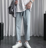 Wiaofellas  Men Blue Jeans Ankle-length Denim Solid Large Size 3XL Spring Chic Leisure All-match Korean Style Mens Trousers Teens Bf Ulzzang