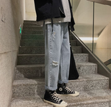 Wiaofellas  Men Blue Jeans Ankle-length Denim Solid Large Size 3XL Spring Chic Leisure All-match Korean Style Mens Trousers Teens Bf Ulzzang