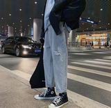 Wiaofellas  Men Blue Jeans Ankle-length Denim Solid Large Size 3XL Spring Chic Leisure All-match Korean Style Mens Trousers Teens Bf Ulzzang