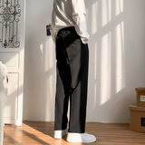 Wiaofellas Men's Button Decoration SilK Trousers High-quality Solid Color Casual Pants Business Design Cotton Formal Fit Suit Pants