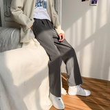 Wiaofellas Men's Button Decoration SilK Trousers High-quality Solid Color Casual Pants Business Design Cotton Formal Fit Suit Pants