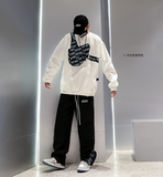 Wiaofellas Breasted Pants Men's Spring and Autumn Tide Brand Hip-hop Cashew Flower Stitching Straight Loose Wide-leg Drape Mens Sweatpants
