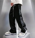 Wiaofellas Breasted Pants Men's Spring and Autumn Tide Brand Hip-hop Cashew Flower Stitching Straight Loose Wide-leg Drape Mens Sweatpants