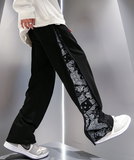 Wiaofellas Breasted Pants Men's Spring and Autumn Tide Brand Hip-hop Cashew Flower Stitching Straight Loose Wide-leg Drape Mens Sweatpants