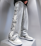 Wiaofellas Breasted Pants Men's Spring and Autumn Tide Brand Hip-hop Cashew Flower Stitching Straight Loose Wide-leg Drape Mens Sweatpants