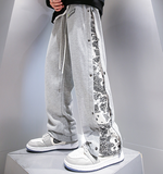 Wiaofellas Breasted Pants Men's Spring and Autumn Tide Brand Hip-hop Cashew Flower Stitching Straight Loose Wide-leg Drape Mens Sweatpants