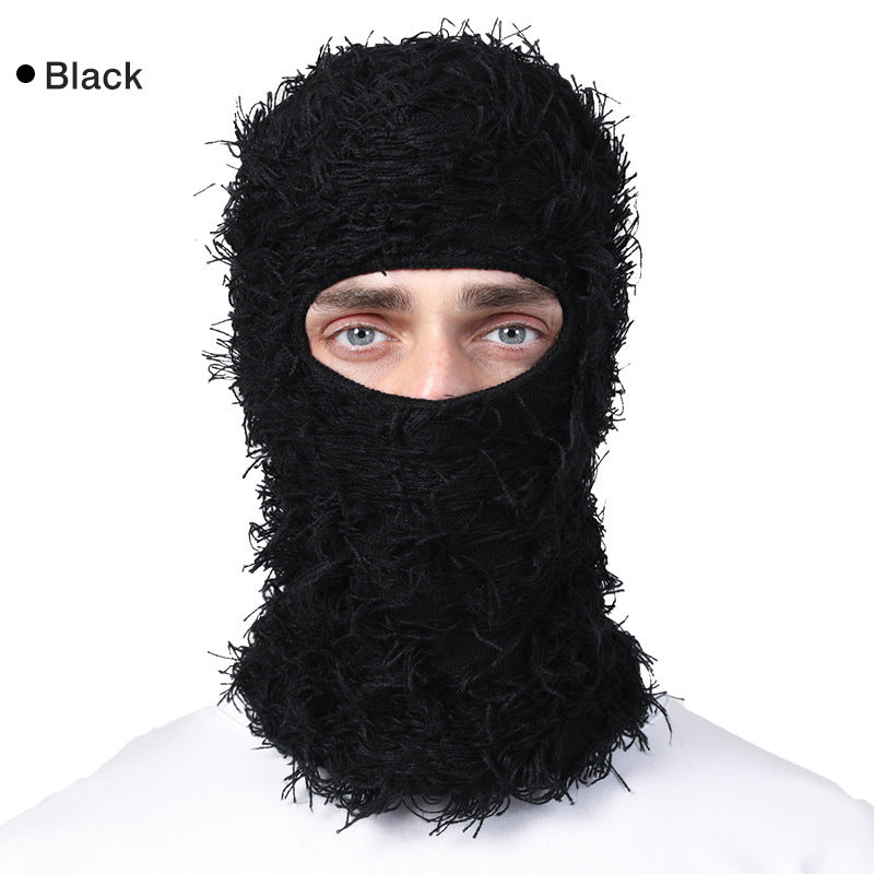 Solid Color Distressed Balaclava Mask, Full Face Cover Windproof