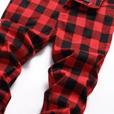 Wiaofellas Korean Fashion Red Plaid Hip Hop Men Stretch Slim Jeans Pants Y2K Clothes Casual Women Pencil Long Trousers Pantalon Homme