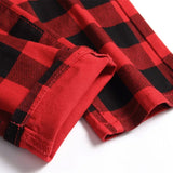 Wiaofellas Korean Fashion Red Plaid Hip Hop Men Stretch Slim Jeans Pants Y2K Clothes Casual Women Pencil Long Trousers Pantalon Homme