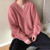 Wiaofellas Winter Men's V-neck Long Sleeve Wool Sweaters Fashion Trend Loose Knitting Causal Green/pink Coat Homme Clothes Pullover