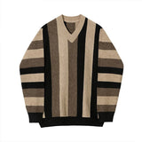 Wiaofellas Autumn Men's Casual Knitted V Neck Pullover Sweater Light Luxury Korean Patchwork Leisure Long Sleeve Tops Winter Clothing