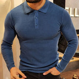 Wiaofellas Knit Long Sleeve Polo Shirt Men Casual Streetwear Solid Color Turn Down Collar Button Leisure Vintage Tees Breathable M-3XL