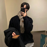 Wiaofellas Knitted Light Luxury Pullovers Sweater Men Casual Vintage Loose O Neck Solid Color Long Sleeve Thicken Coat Streetwear
