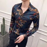 Wiaofellas Men Shirt Long Sleeve Hawaiian Social Luxury Button Up Cardigan Blouses Wholesale Single Breasted Turn-down Collar Broad