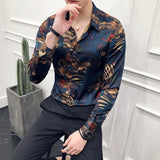 Wiaofellas Men Shirt Long Sleeve Hawaiian Social Luxury Button Up Cardigan Blouses Wholesale Single Breasted Turn-down Collar Broad