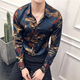 Wiaofellas Men Shirt Long Sleeve Hawaiian Social Luxury Button Up Cardigan Blouses Wholesale Single Breasted Turn-down Collar Broad