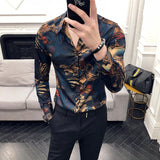 Wiaofellas Men Shirt Long Sleeve Hawaiian Social Luxury Button Up Cardigan Blouses Wholesale Single Breasted Turn-down Collar Broad